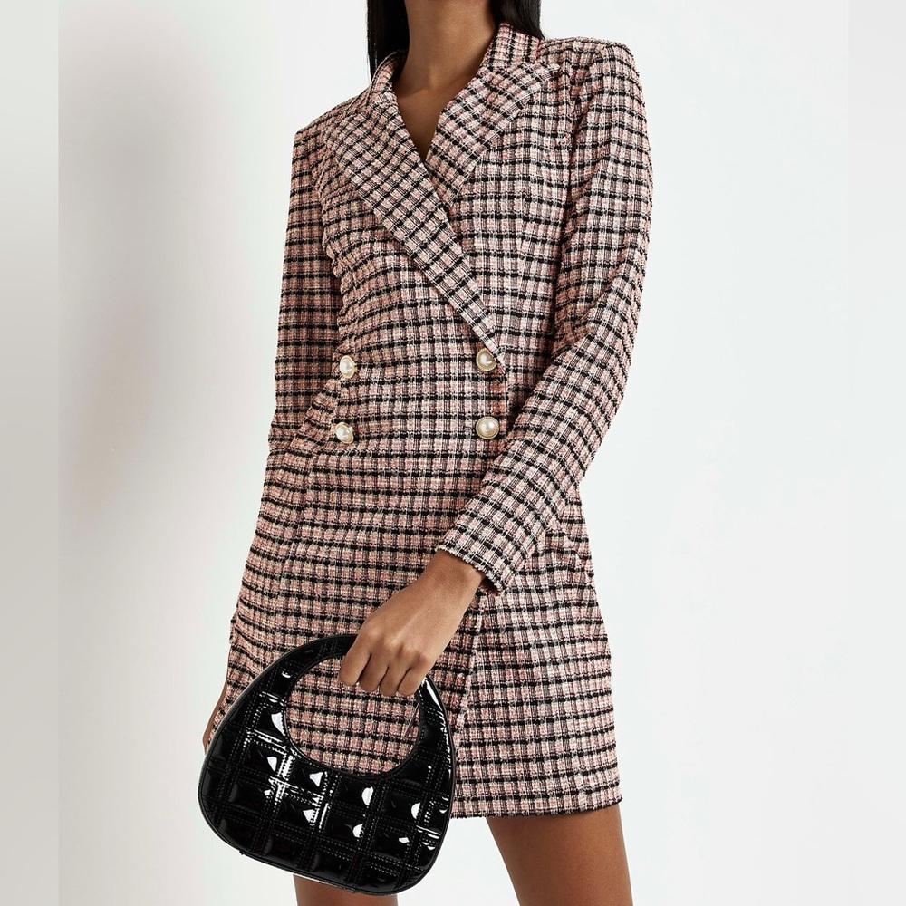 River Island Pink and Black Checkered Blazer Dress - Picture 1 of 7